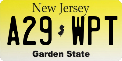 NJ license plate A29WPT