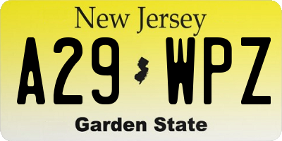 NJ license plate A29WPZ