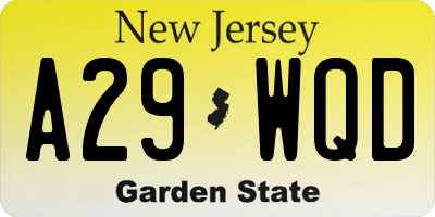 NJ license plate A29WQD