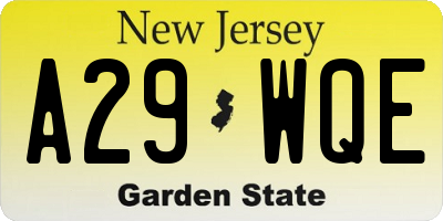 NJ license plate A29WQE