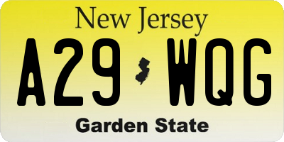 NJ license plate A29WQG