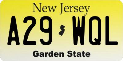 NJ license plate A29WQL