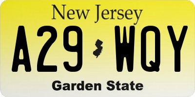 NJ license plate A29WQY