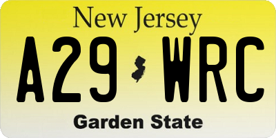 NJ license plate A29WRC
