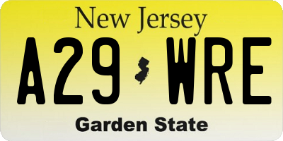 NJ license plate A29WRE
