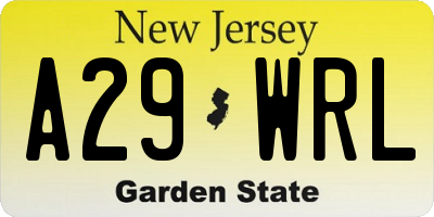 NJ license plate A29WRL