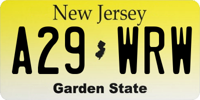NJ license plate A29WRW