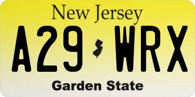 NJ license plate A29WRX