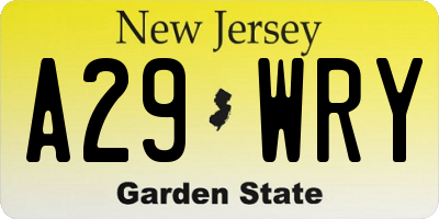 NJ license plate A29WRY