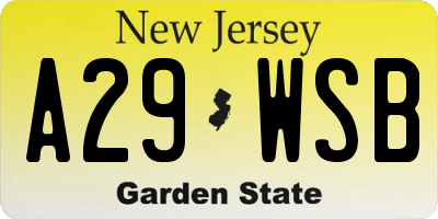 NJ license plate A29WSB