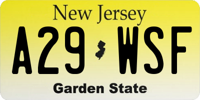 NJ license plate A29WSF