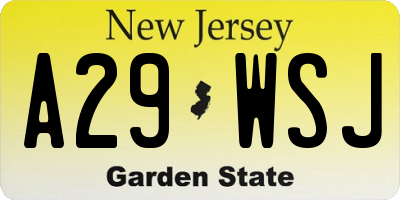 NJ license plate A29WSJ