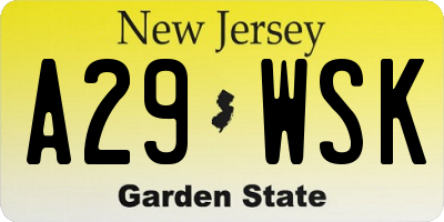 NJ license plate A29WSK