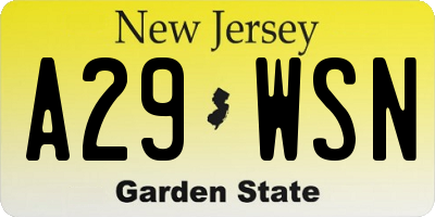 NJ license plate A29WSN