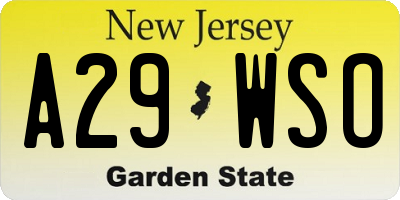 NJ license plate A29WSO