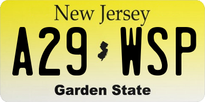 NJ license plate A29WSP
