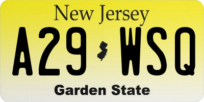 NJ license plate A29WSQ