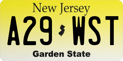 NJ license plate A29WST