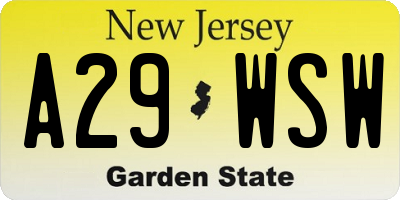 NJ license plate A29WSW