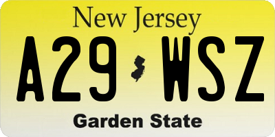 NJ license plate A29WSZ