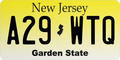 NJ license plate A29WTQ