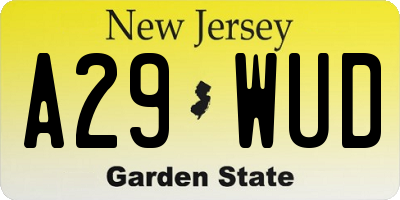 NJ license plate A29WUD