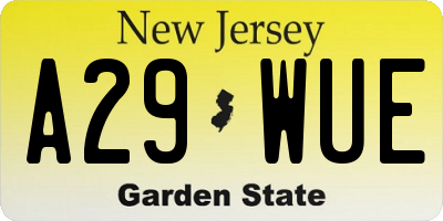 NJ license plate A29WUE