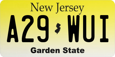 NJ license plate A29WUI