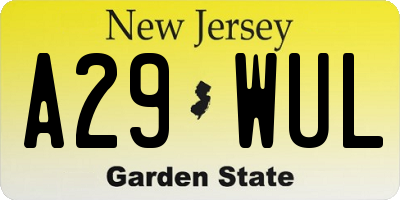 NJ license plate A29WUL