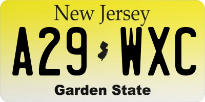 NJ license plate A29WXC