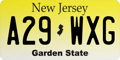 NJ license plate A29WXG