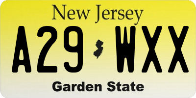 NJ license plate A29WXX