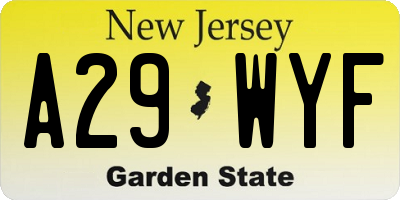 NJ license plate A29WYF