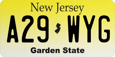 NJ license plate A29WYG