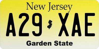 NJ license plate A29XAE
