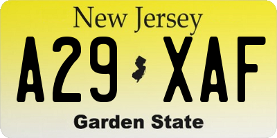 NJ license plate A29XAF