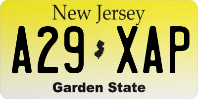 NJ license plate A29XAP