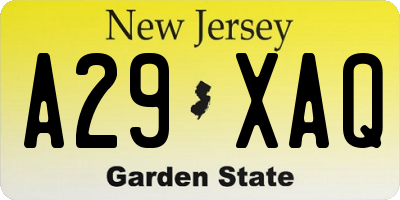 NJ license plate A29XAQ