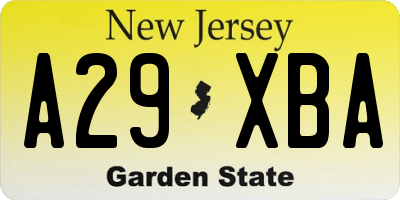 NJ license plate A29XBA