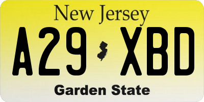 NJ license plate A29XBD