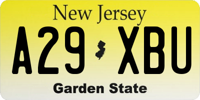 NJ license plate A29XBU