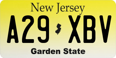 NJ license plate A29XBV
