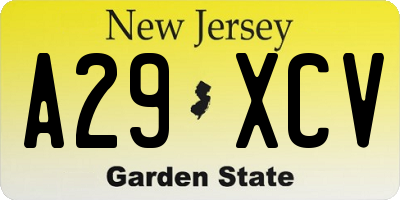NJ license plate A29XCV