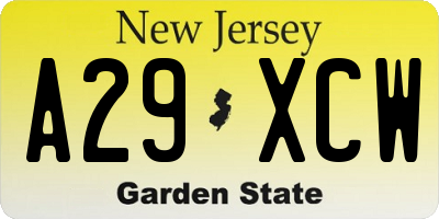 NJ license plate A29XCW