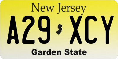 NJ license plate A29XCY