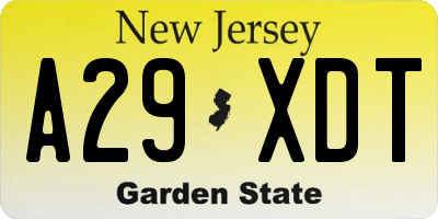 NJ license plate A29XDT
