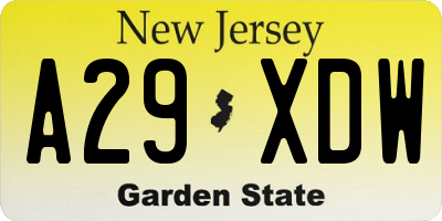 NJ license plate A29XDW