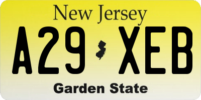 NJ license plate A29XEB