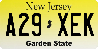 NJ license plate A29XEK