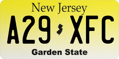 NJ license plate A29XFC